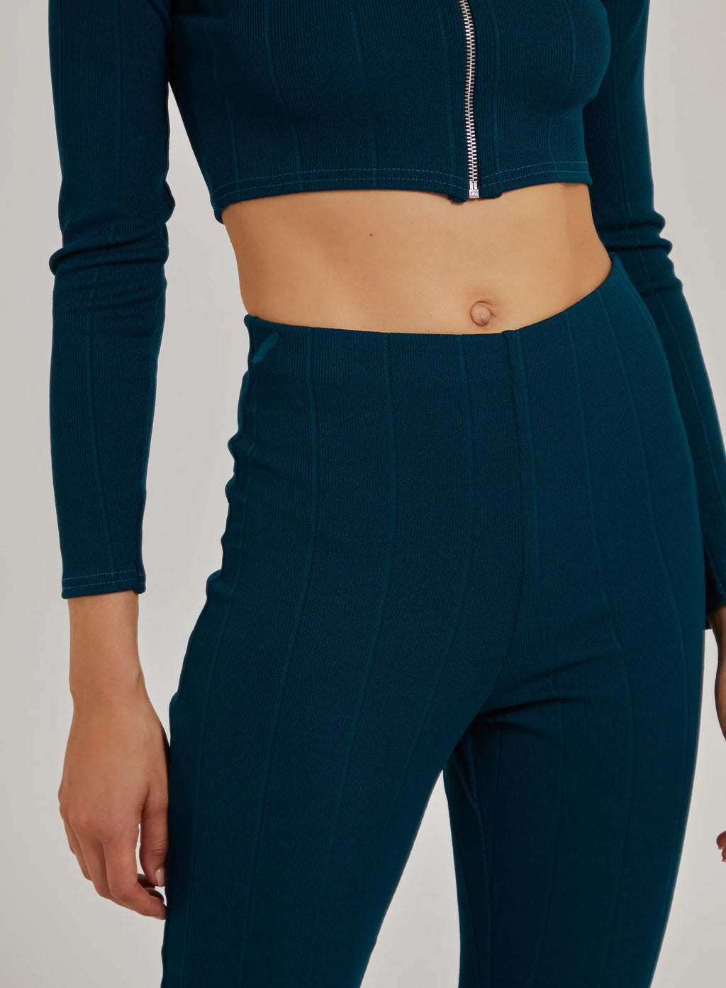Wide Ribbed Flare Trousers