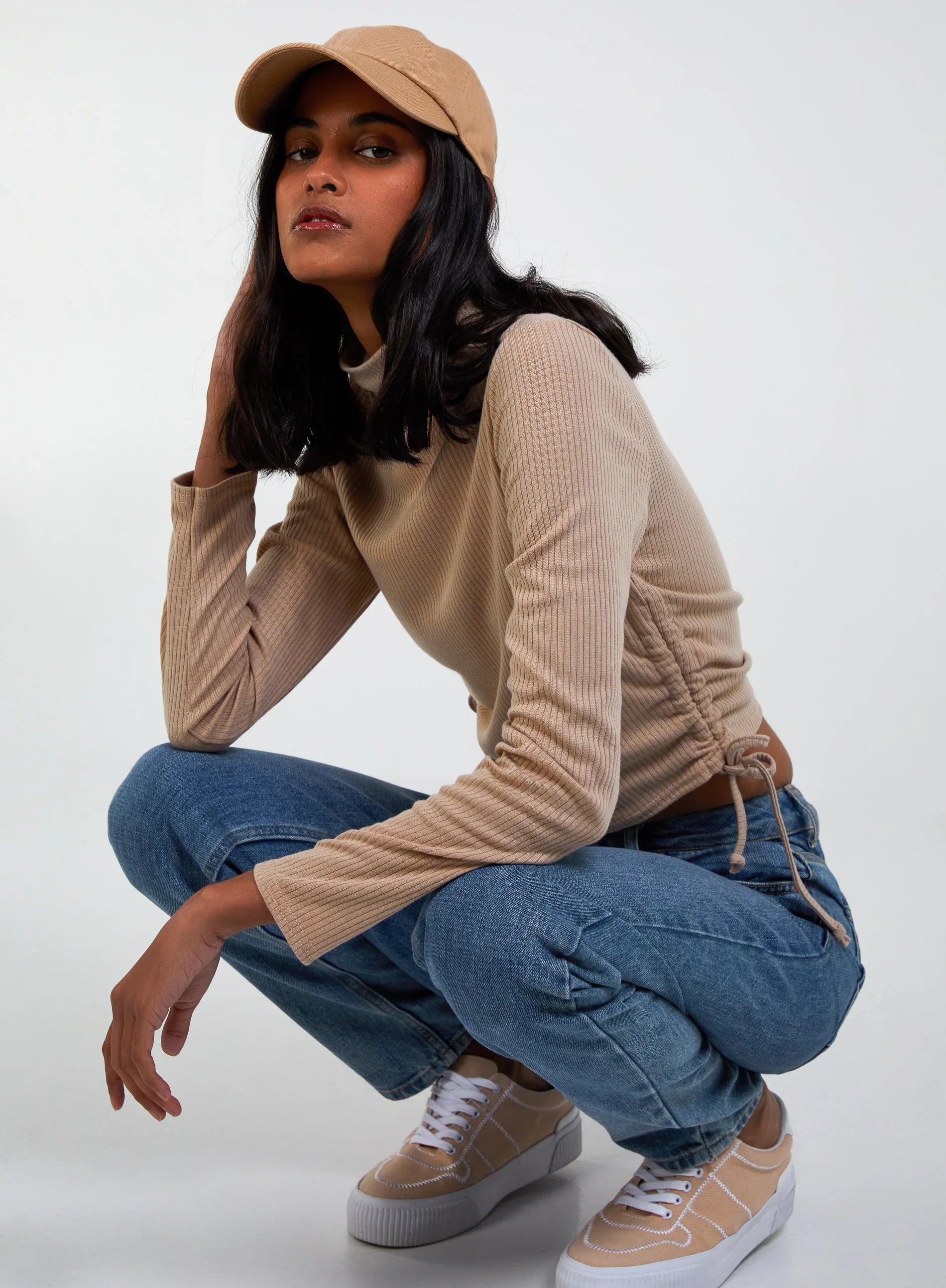 Ruched Crop Ribbed Top