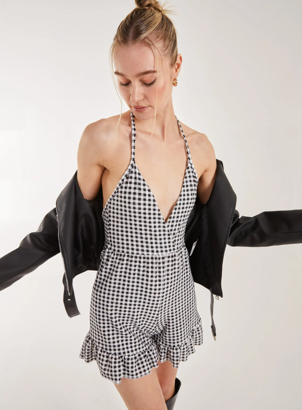Gingham Frill Jacquard Playsuit