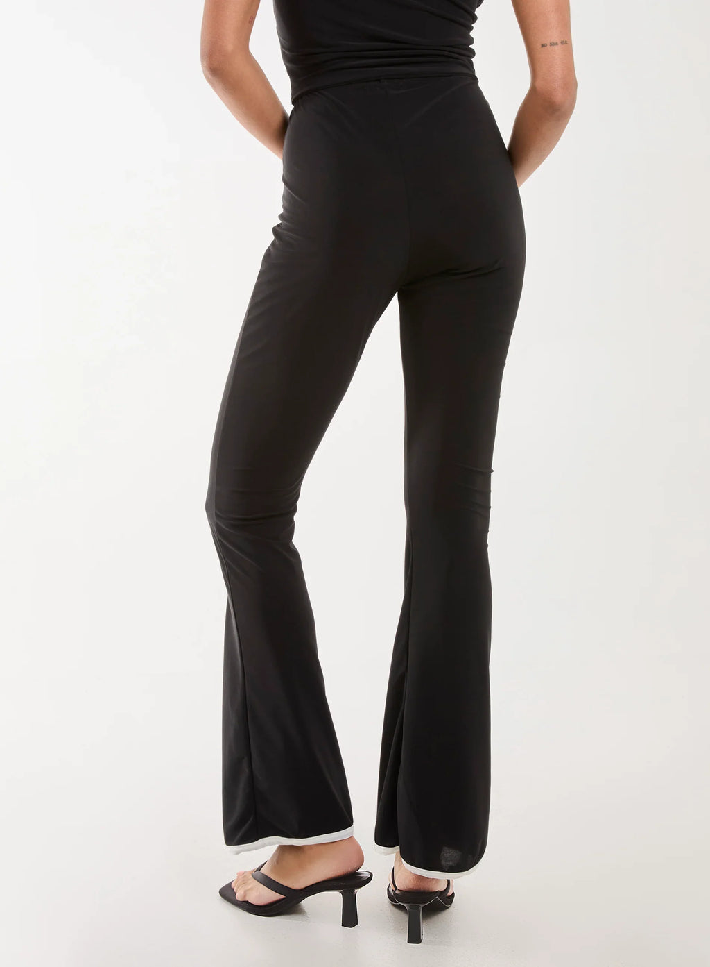 High Waisted Bow Detail Piping Flares