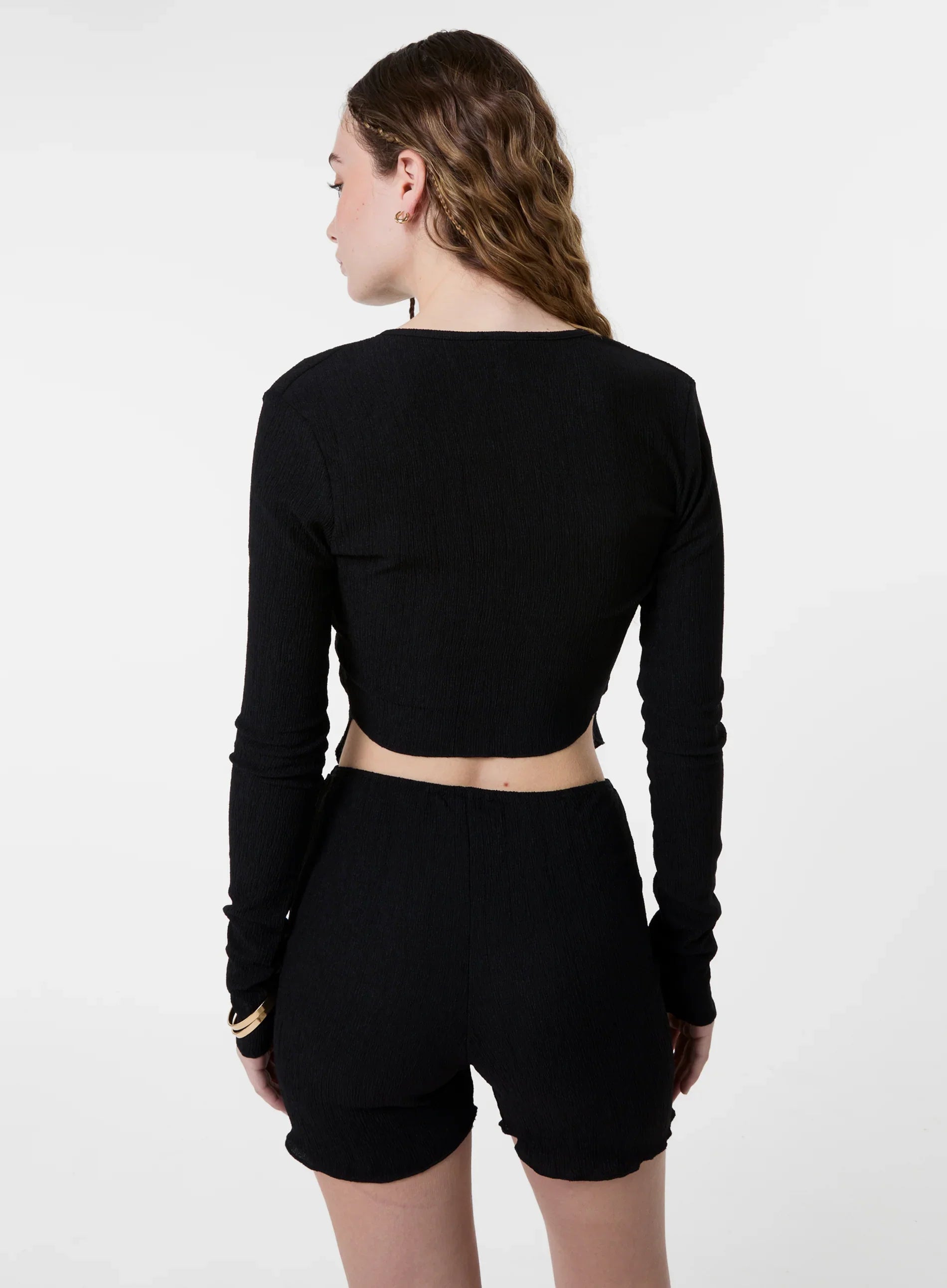 Low Rise Textured Gold Ring Mini Shorts