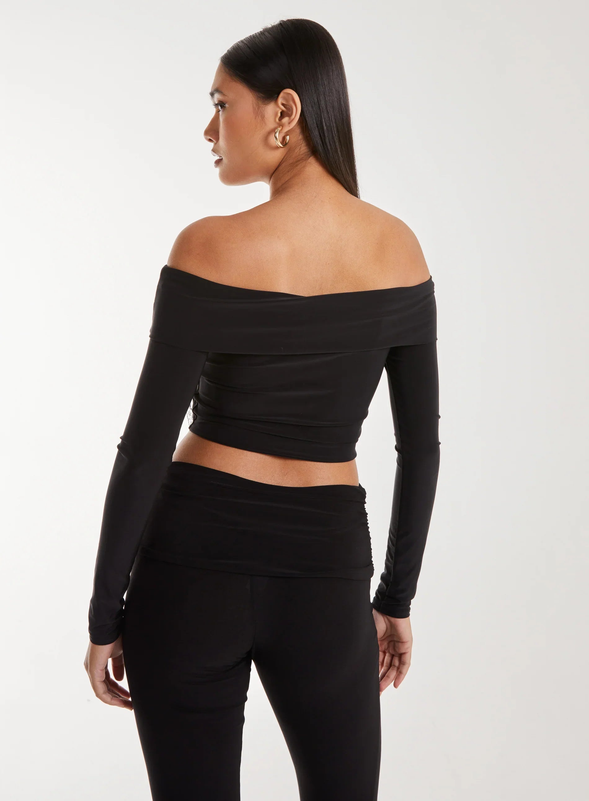 Corsage Detail Bardot Long Sleeve Top