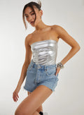 Silver Metallic PU Corset Top