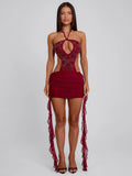 GERALDINE MINI DRESS BURGUNDY