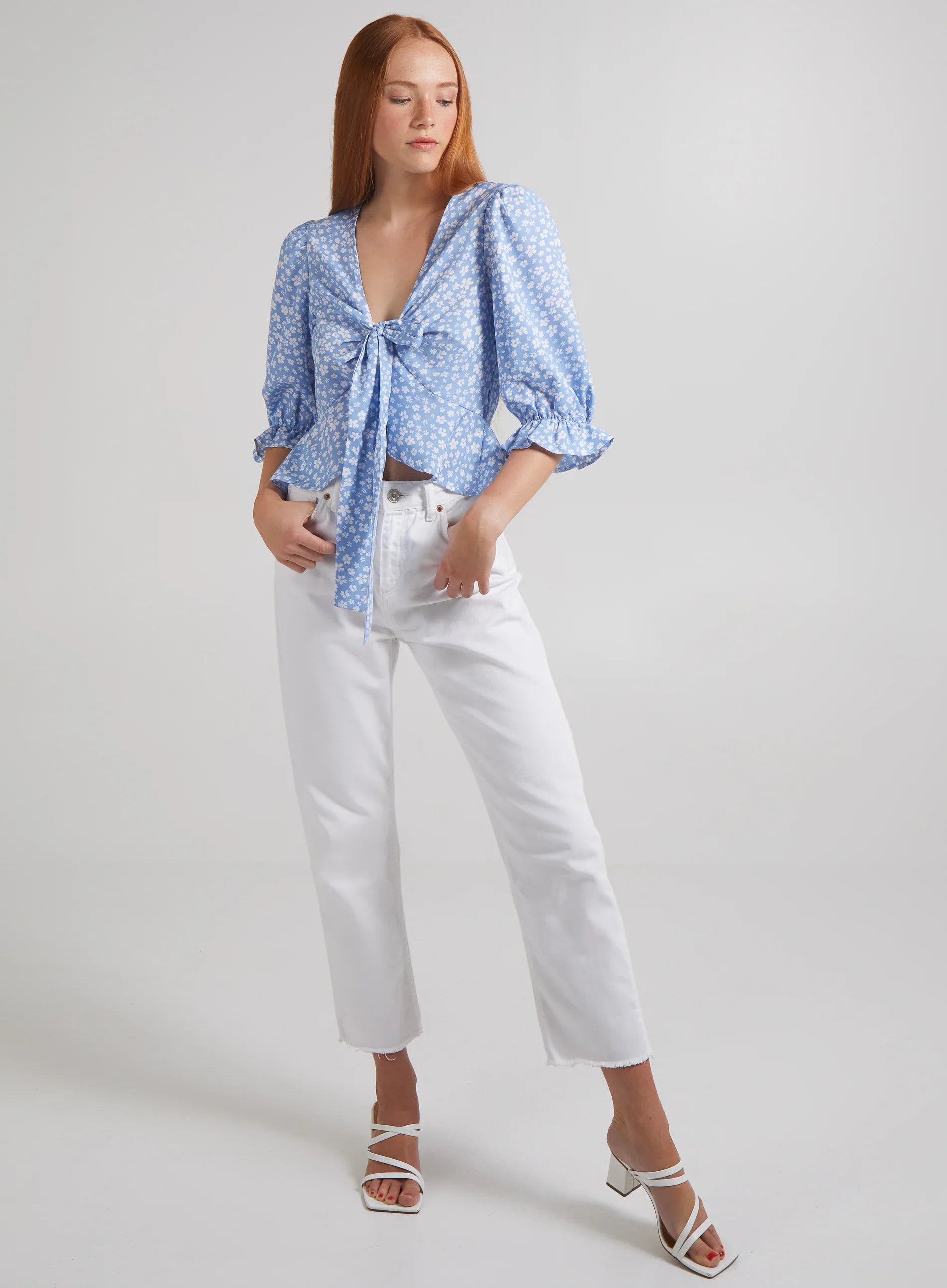 Ditsy Print Tie Front Crop Top