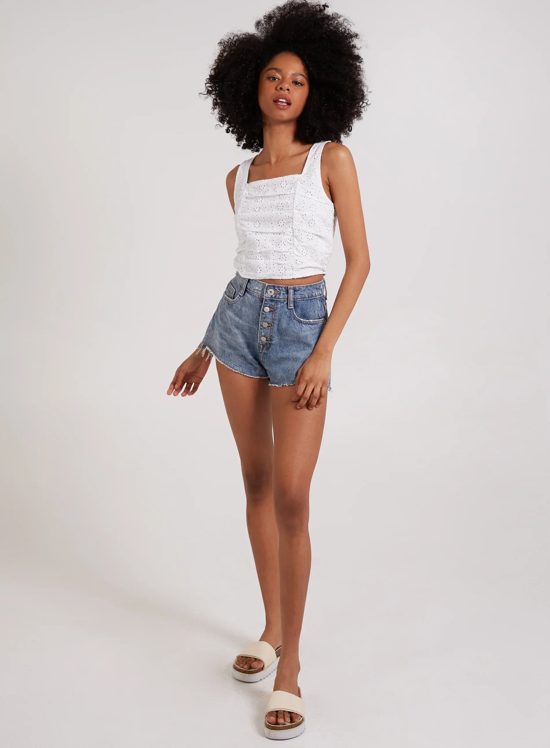 Square Neck Ruched Broderie Top