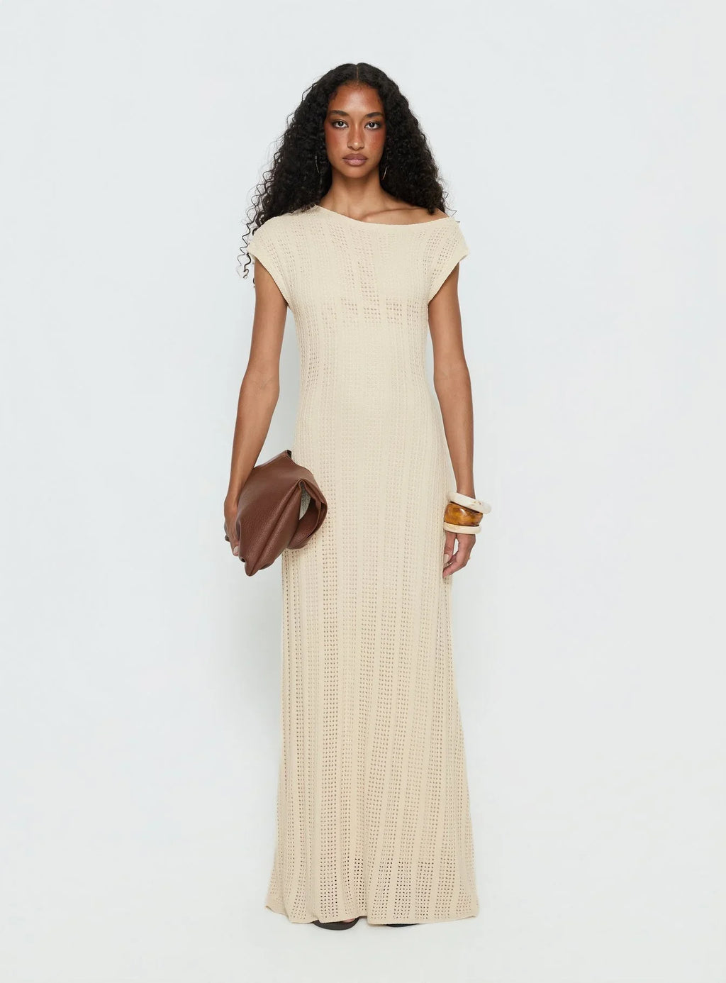 Break My Soul Knit One Shoulder Maxi Dress Beige