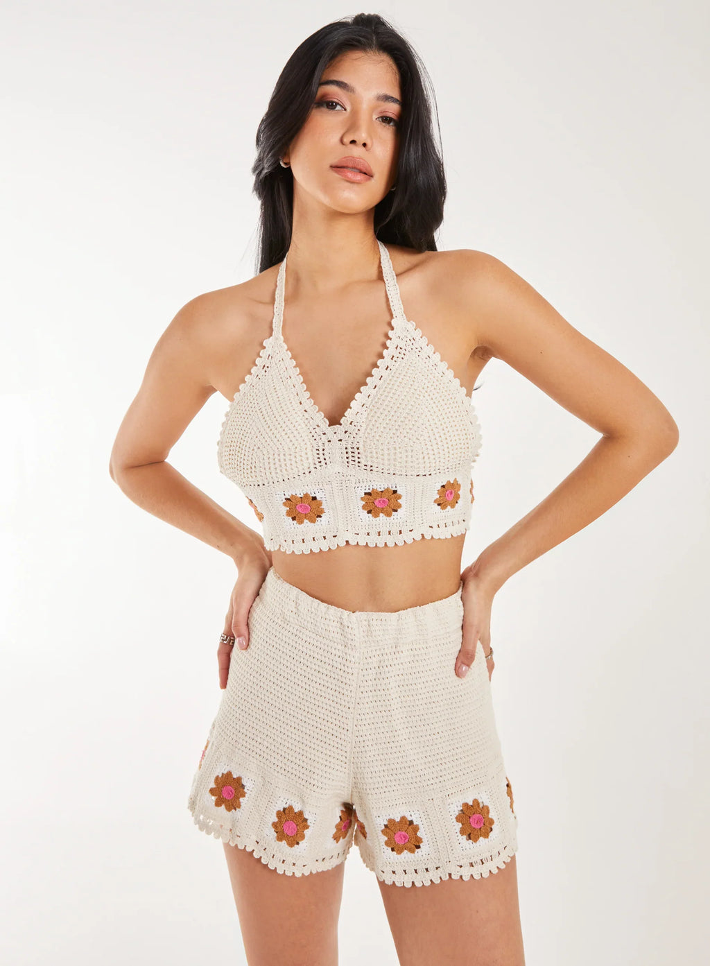 Tie Flower Detail Crochet Bralette