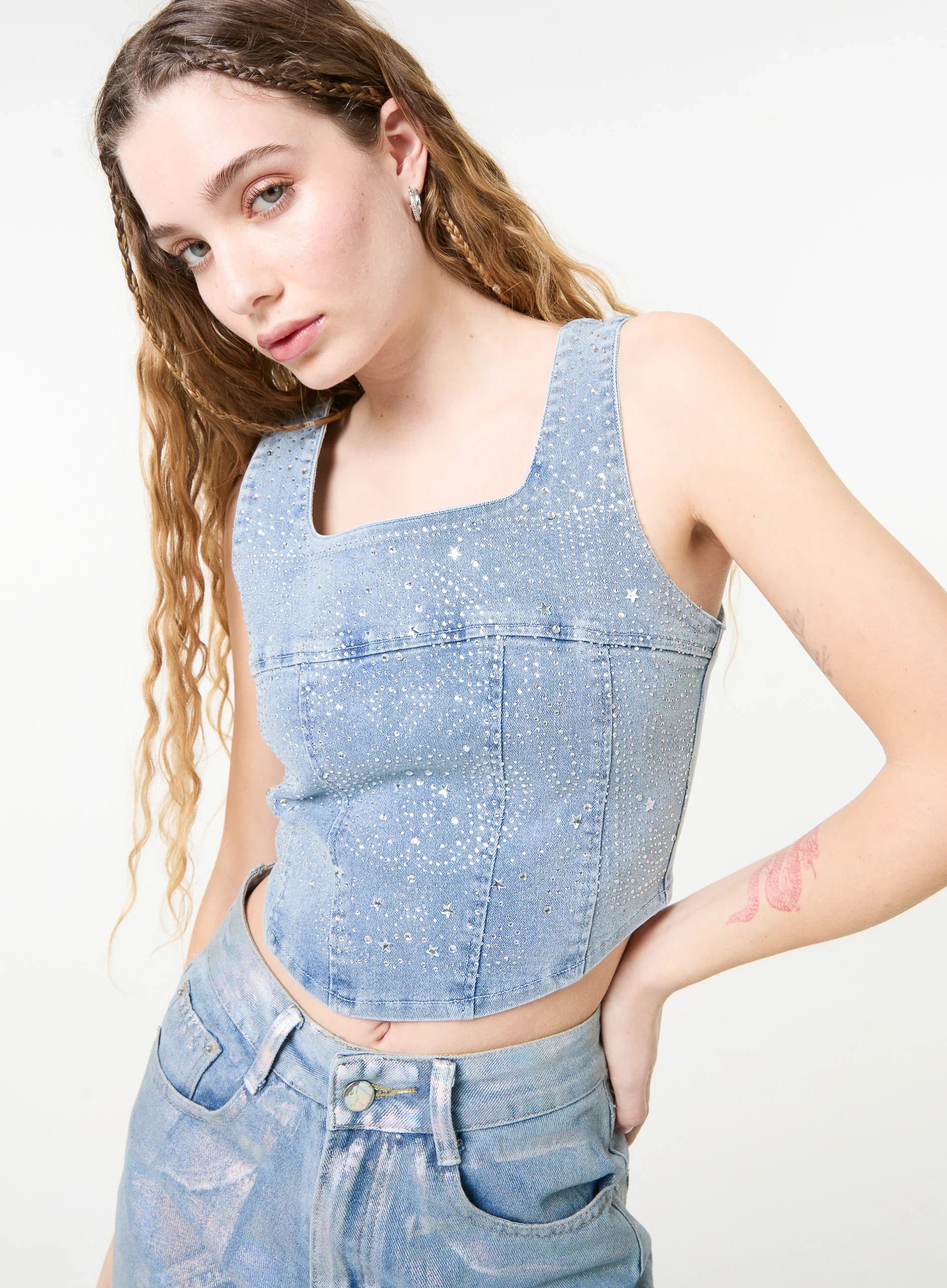 Diamante Denim Corset Top