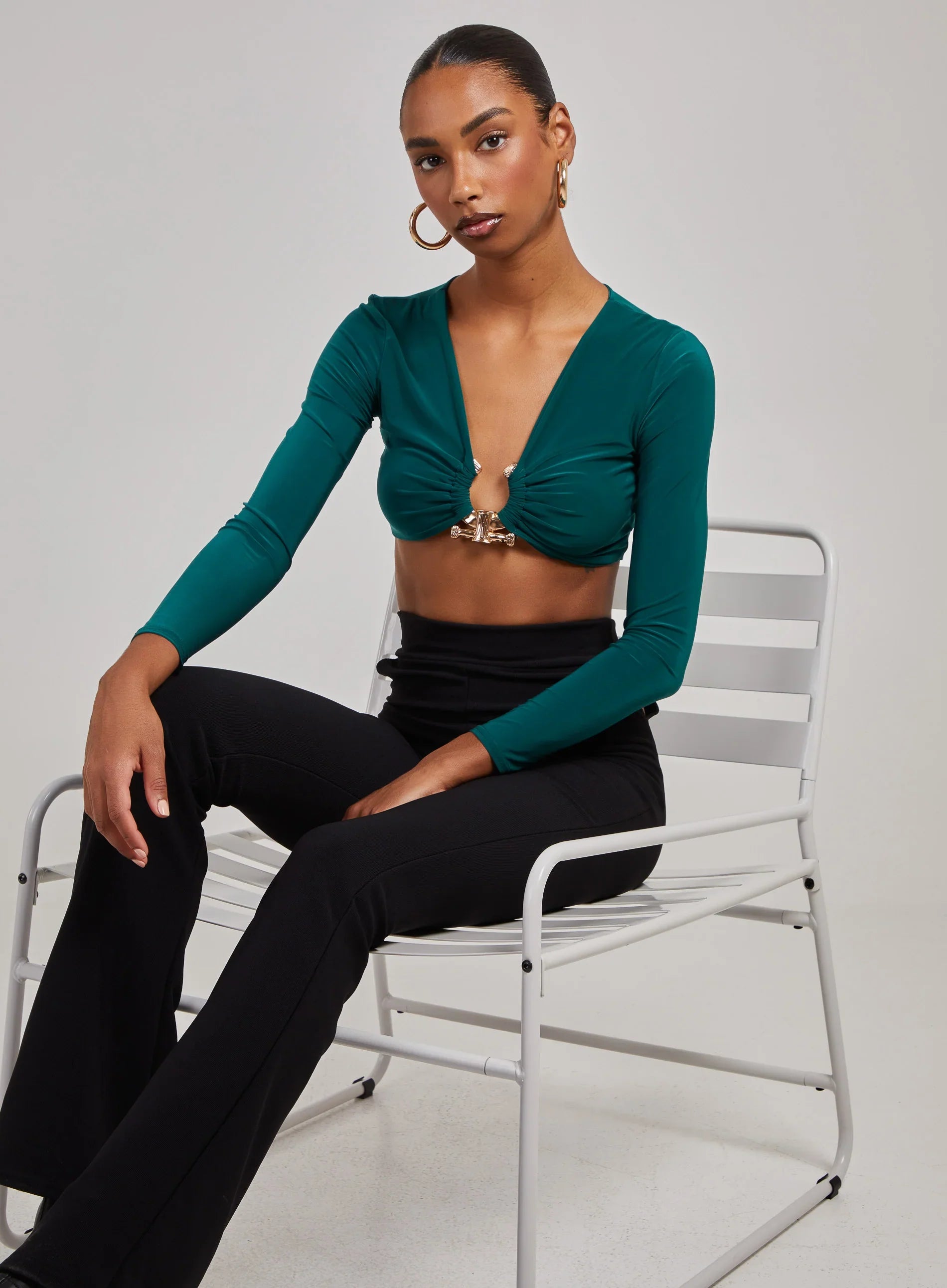 Gold Trim Slinky Long Sleeve Top