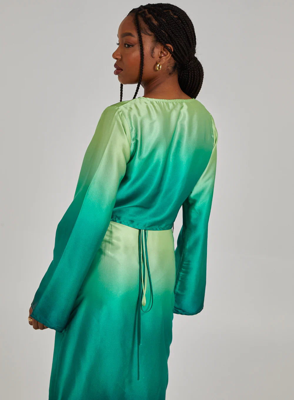 Twist Front Satin Long Sleeve Crop Top