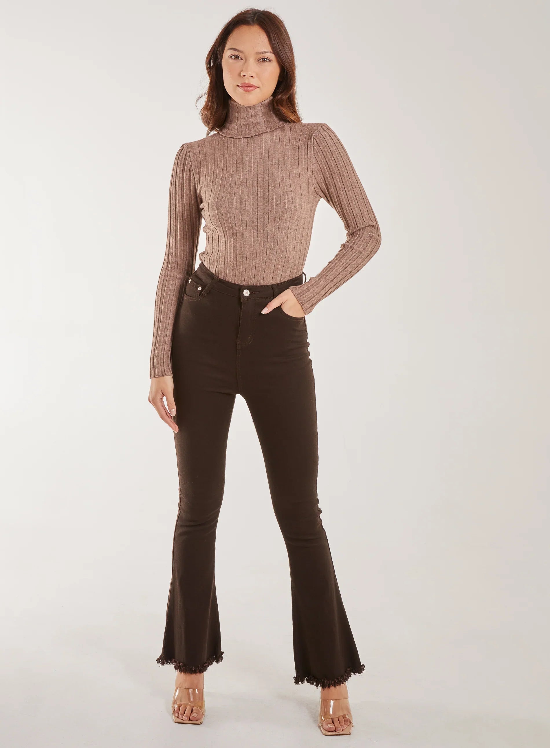 Soft Knit Wide Rib Roll Neck Top