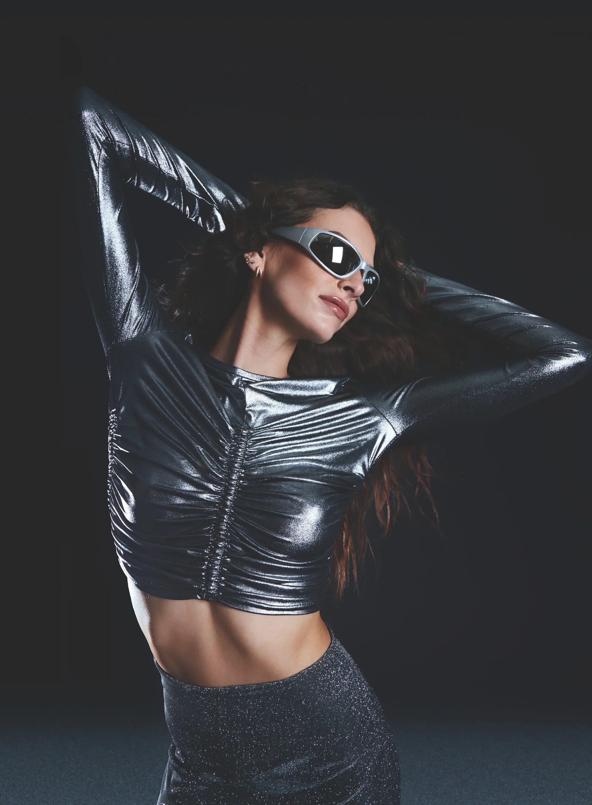 Metallic Ruched Long Sleeve Top