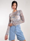 Mesh Printed LA Long Sleeve Top