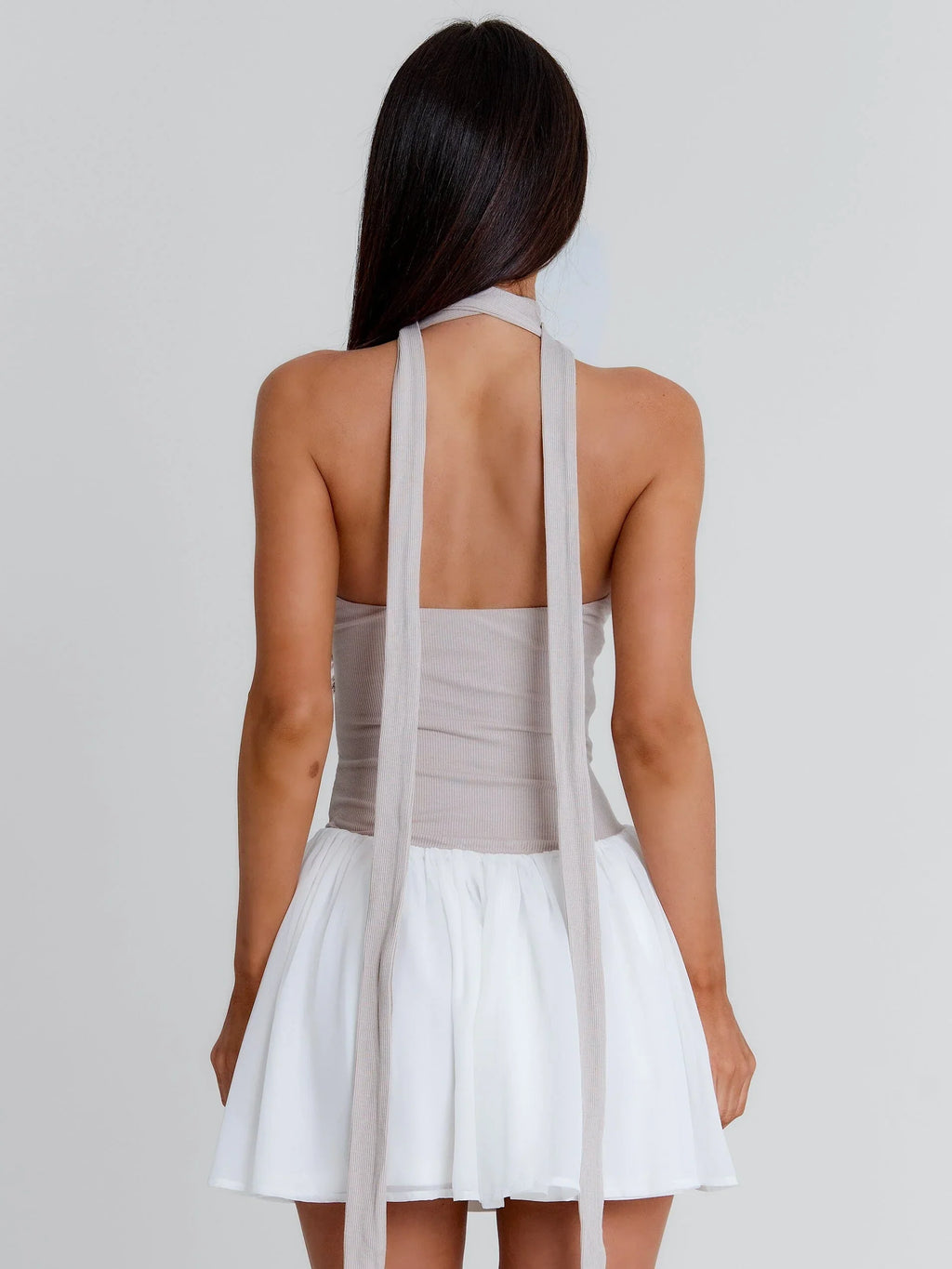 EMORY MINI DRESS TAUPE WHITE