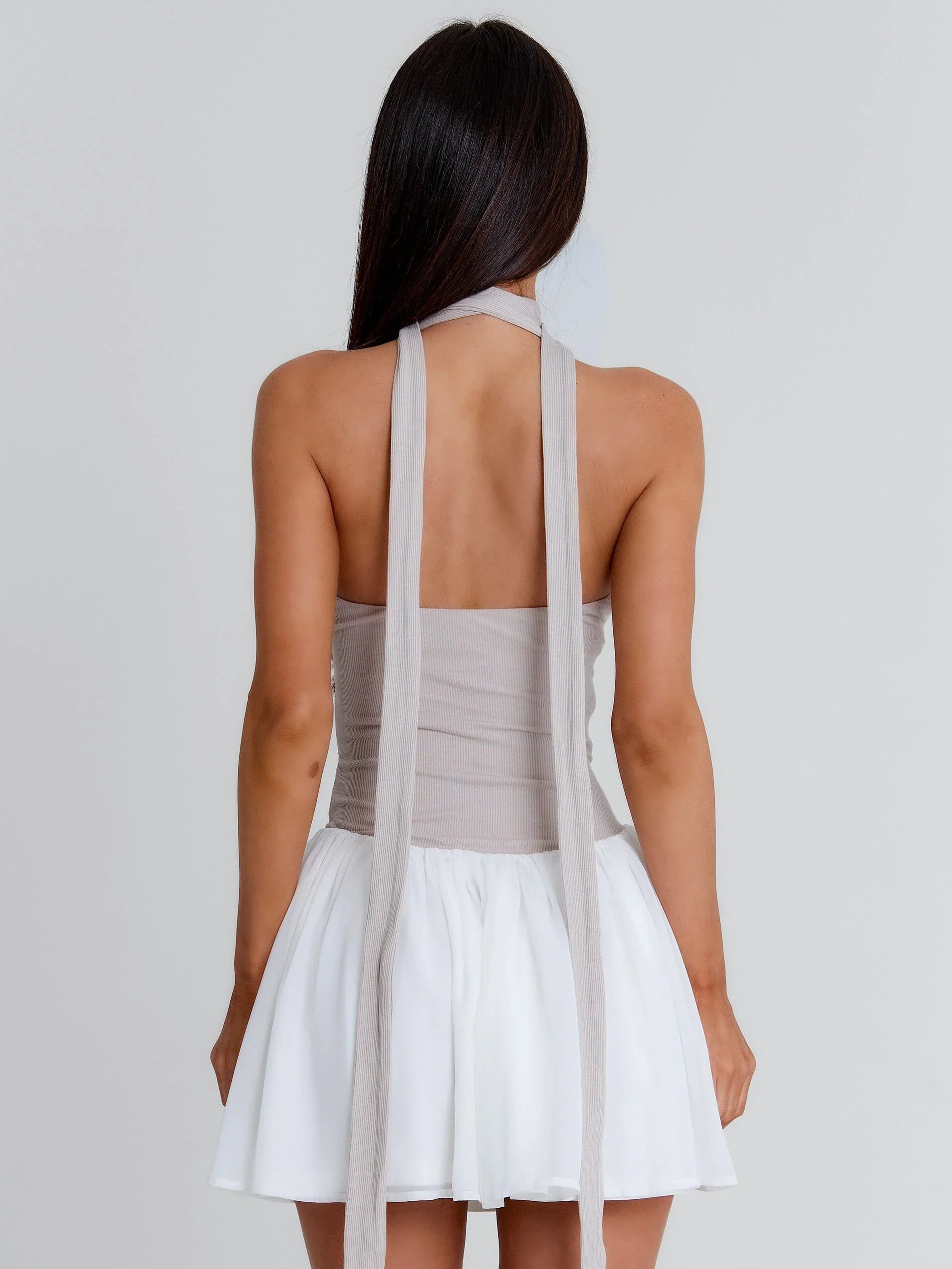 EMORY MINI DRESS TAUPE WHITE
