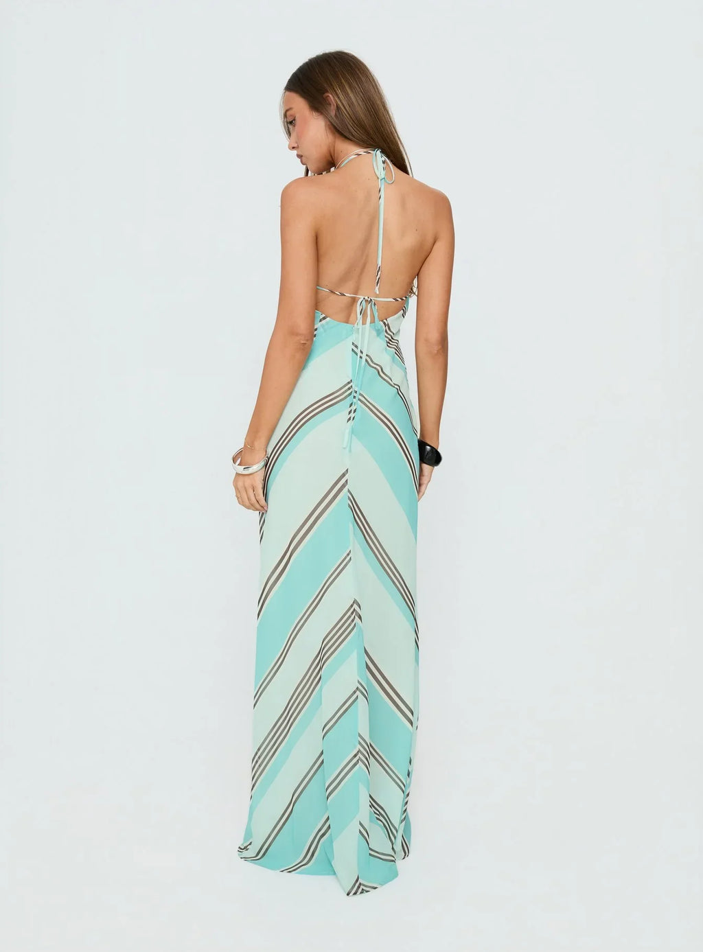 Esmira Halter Maxi Dress Blue Stripe