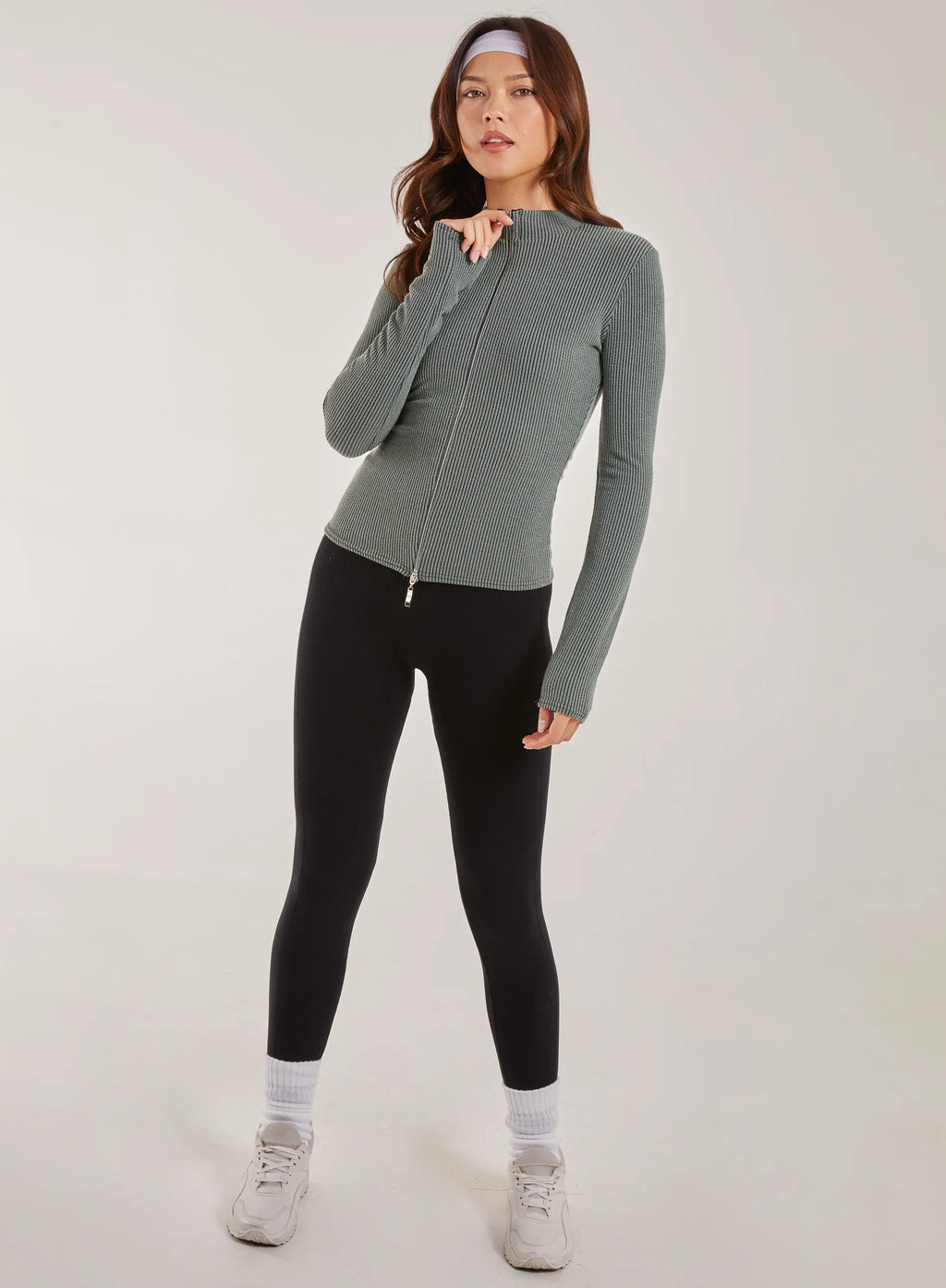 Two Tone Rib Double Zip Top