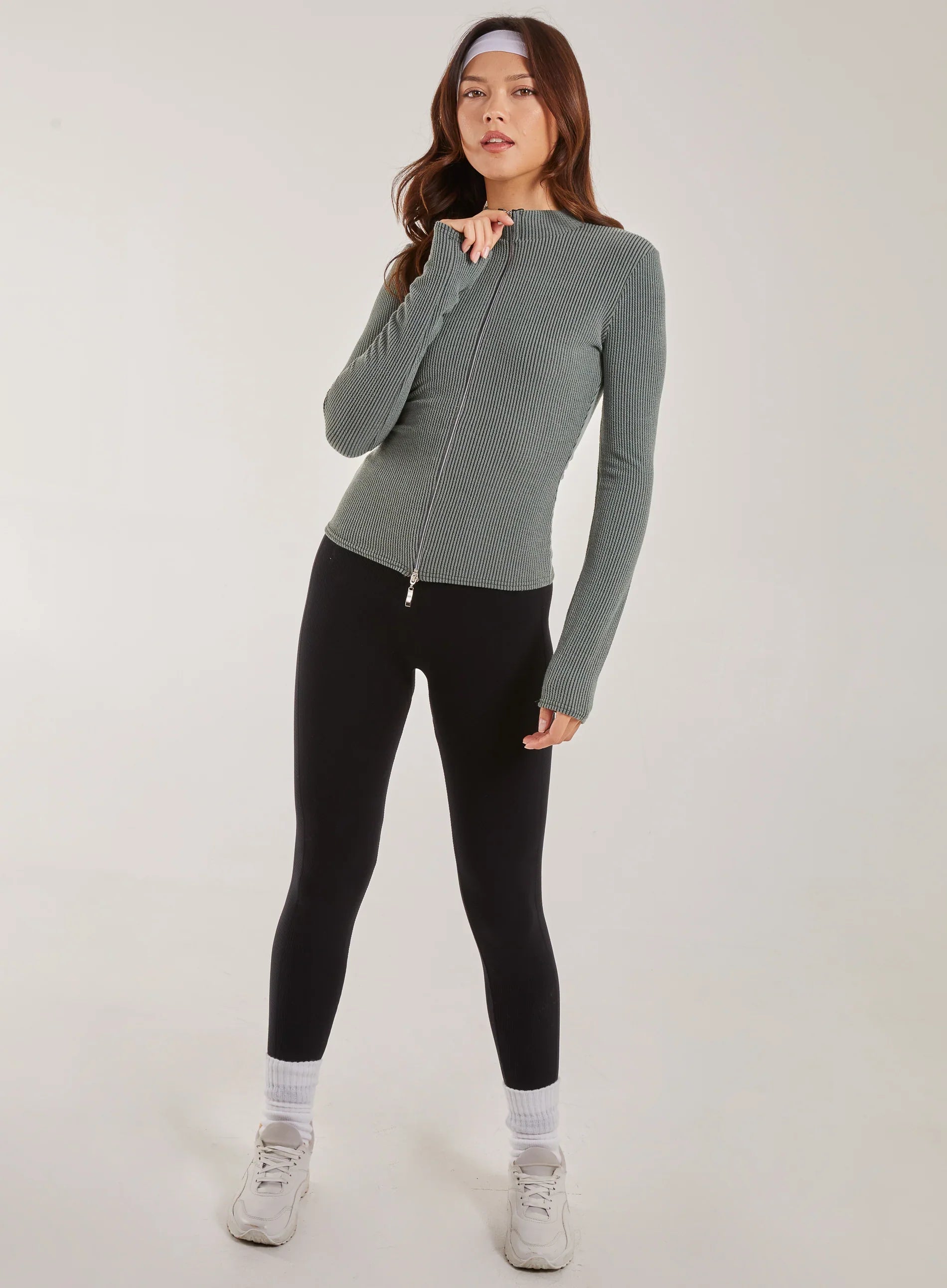 Two Tone Rib Double Zip Top