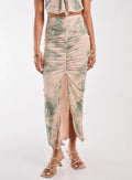 Tie Dye Ruched Split Maxi Skirt