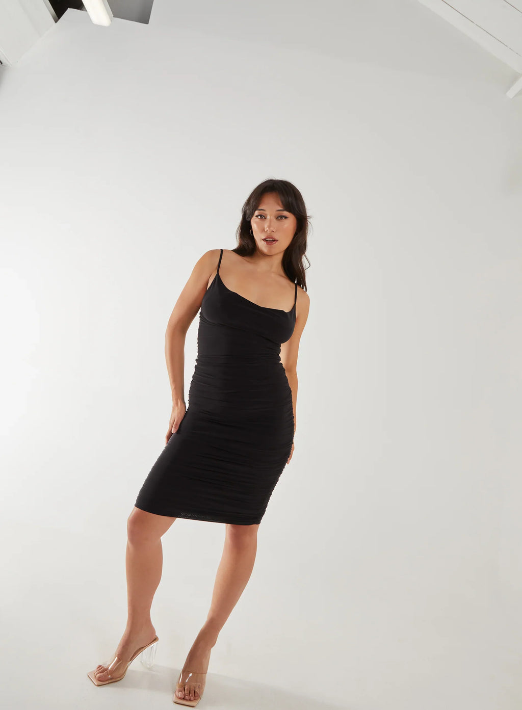 Slinky Cowl Neck Midi Dress
