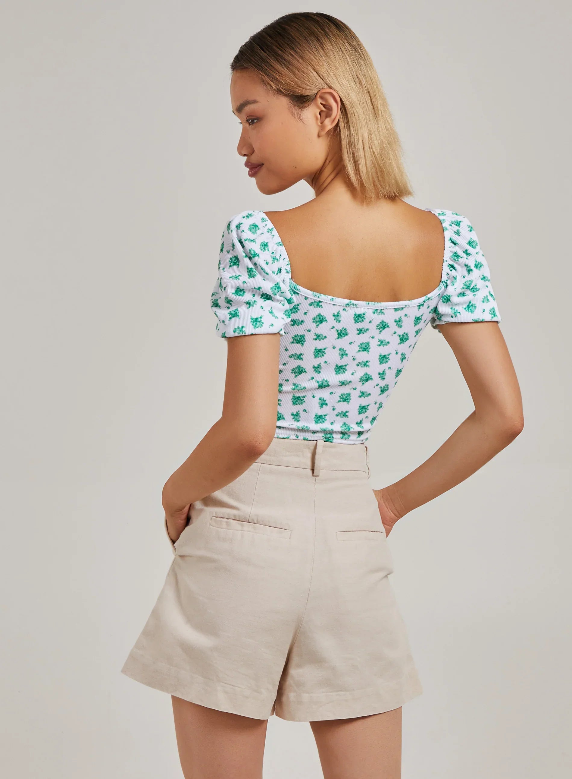 Floral Tie Detail Puff Sleeve Top
