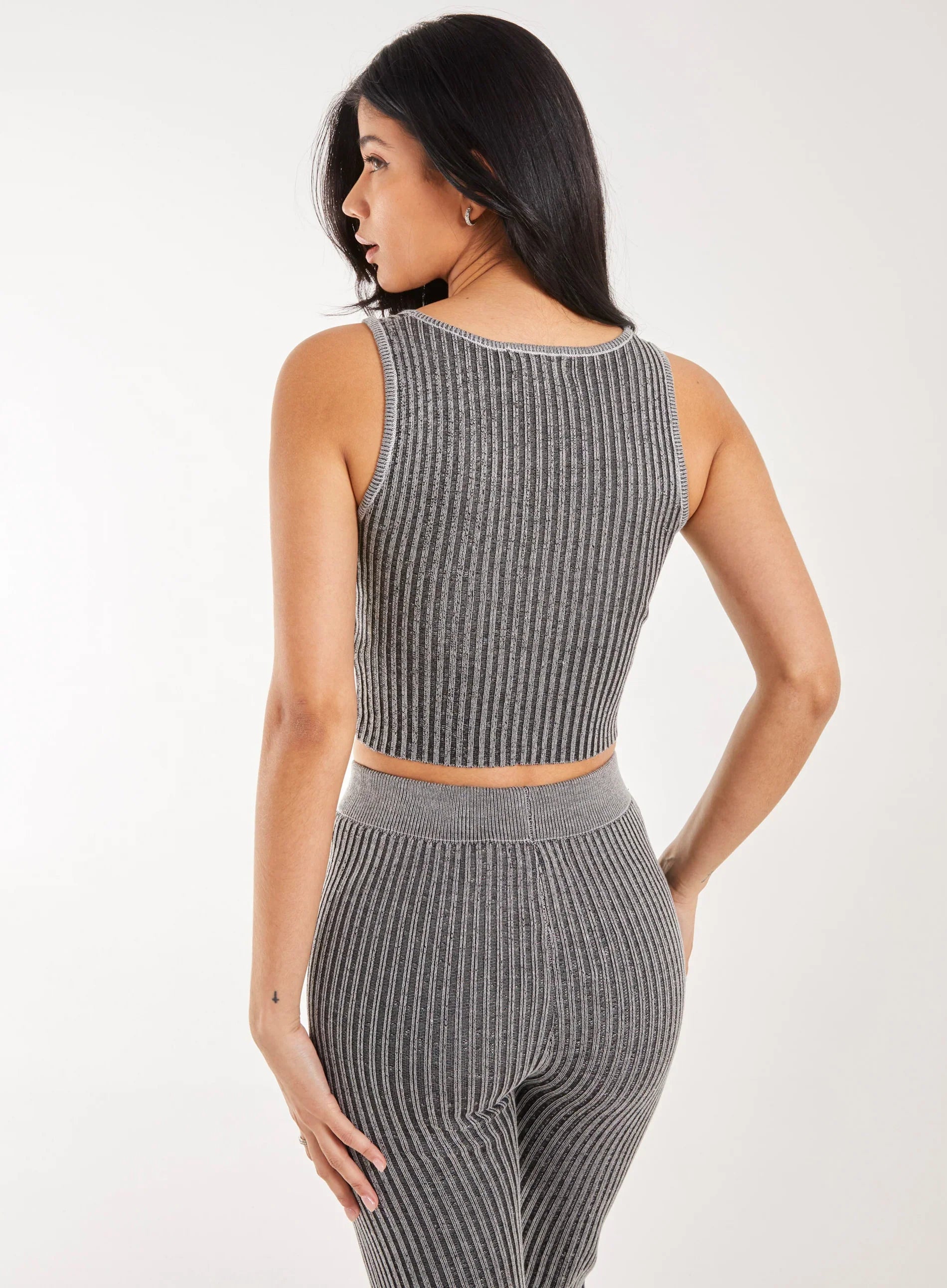 Two Tone Rib Corset Detail Top