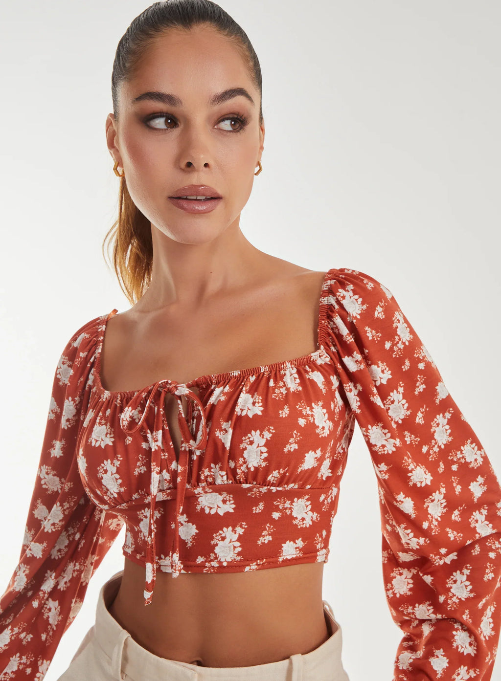 Floral Printed Milkmaid Long Balloon Sleeve Top