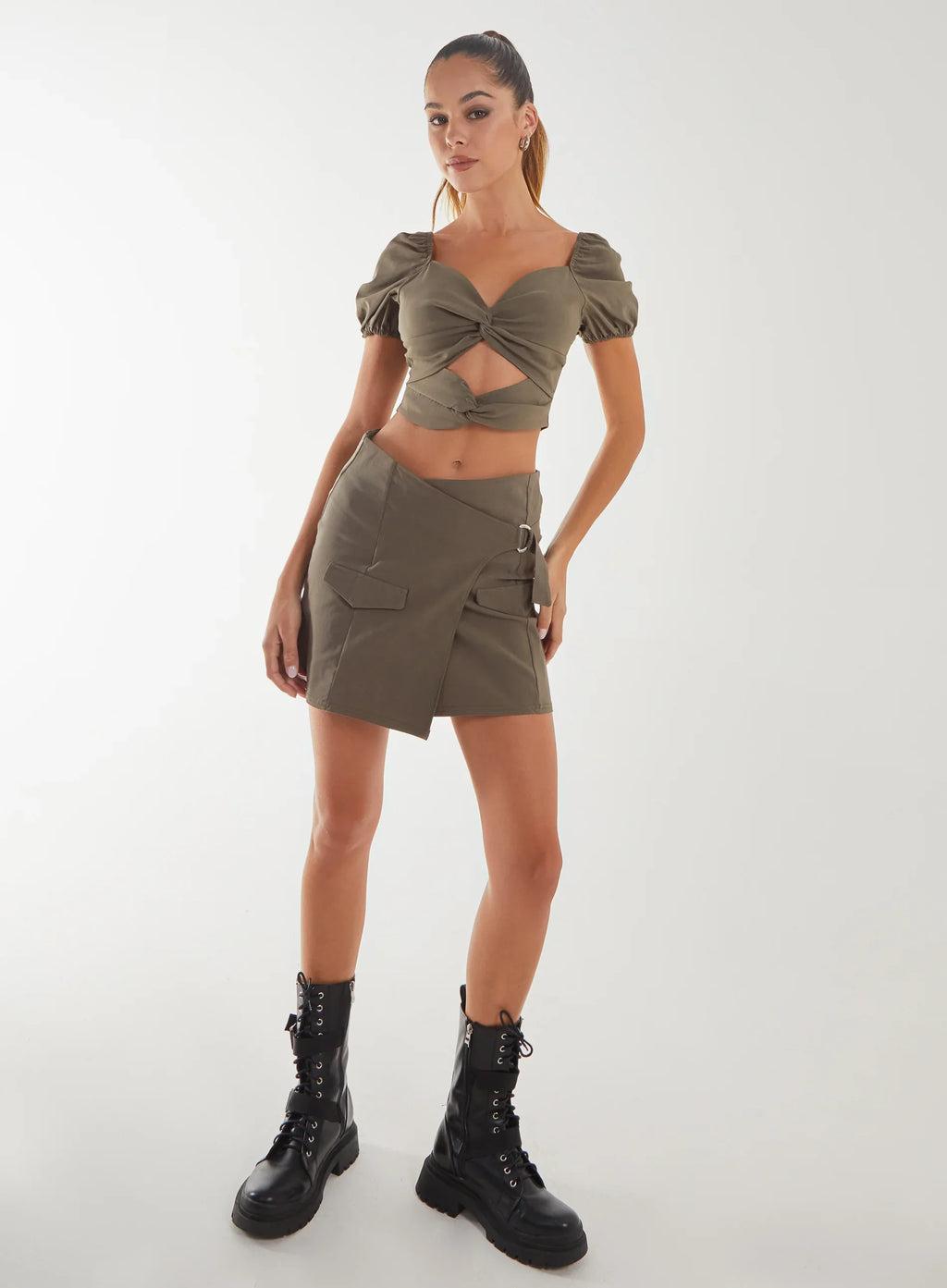 Puff Sleeve Bengaline Cropped Top
