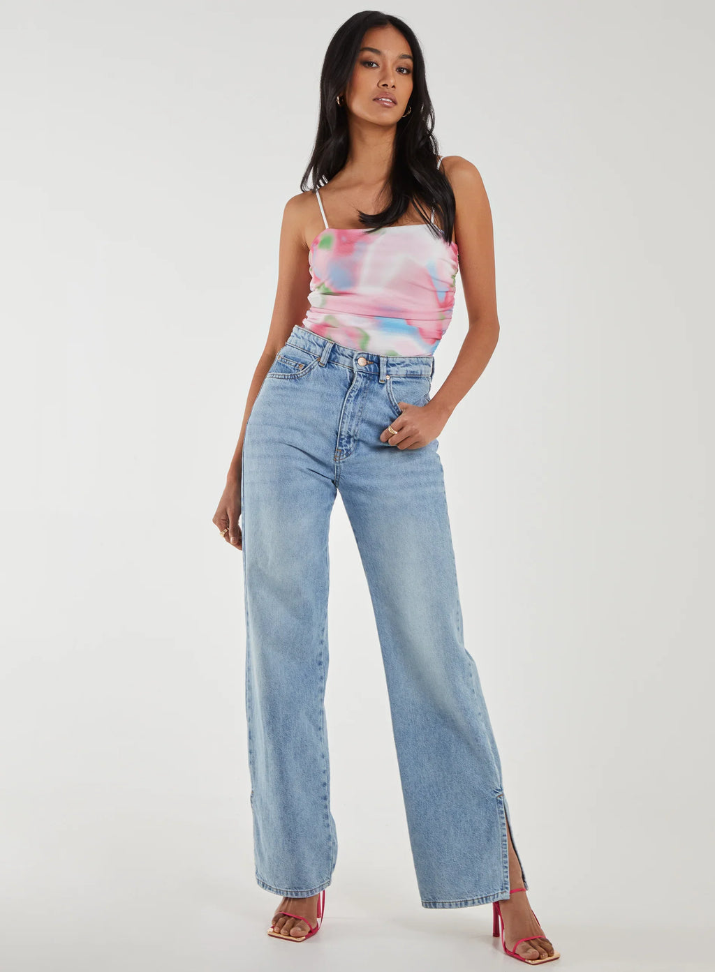 Graphic Smudge Print Strappy Bodysuit