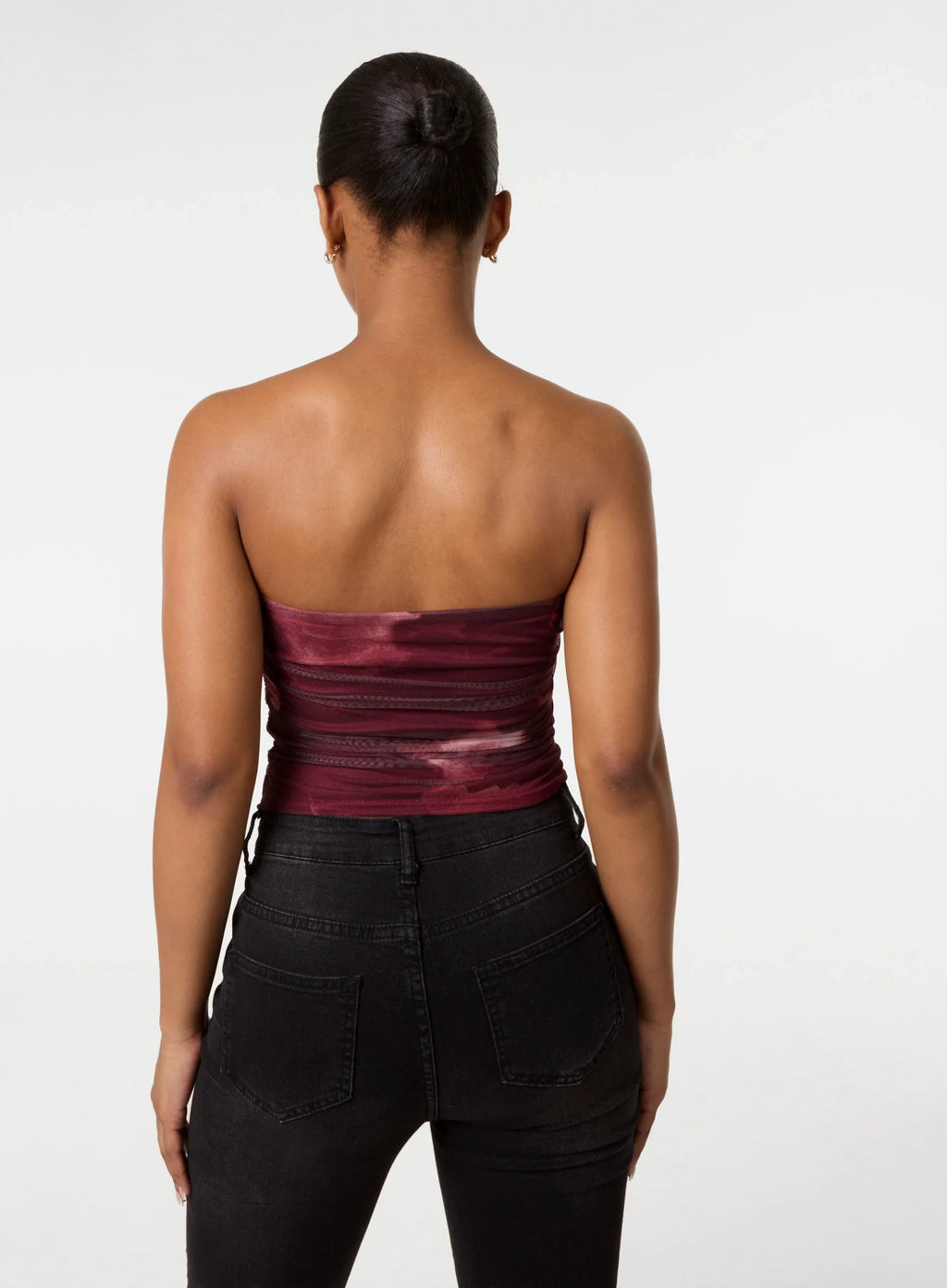 Smoke Print Ruched Bandeau Top