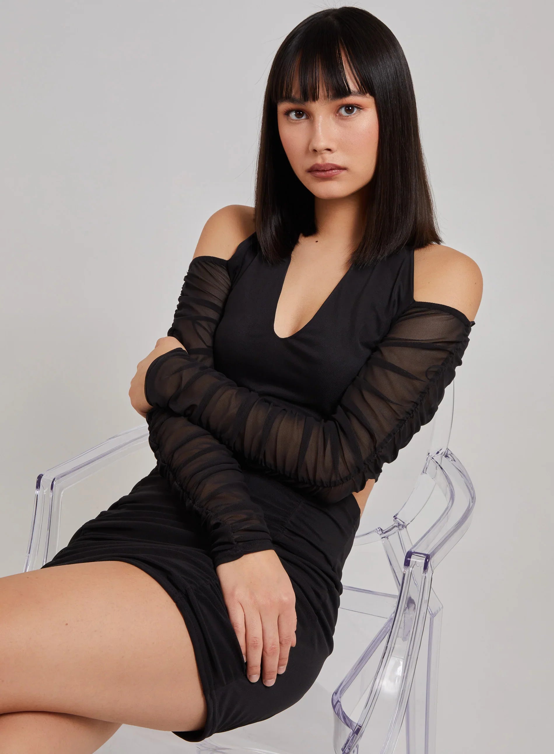 Ruched Mesh Halterneck Top