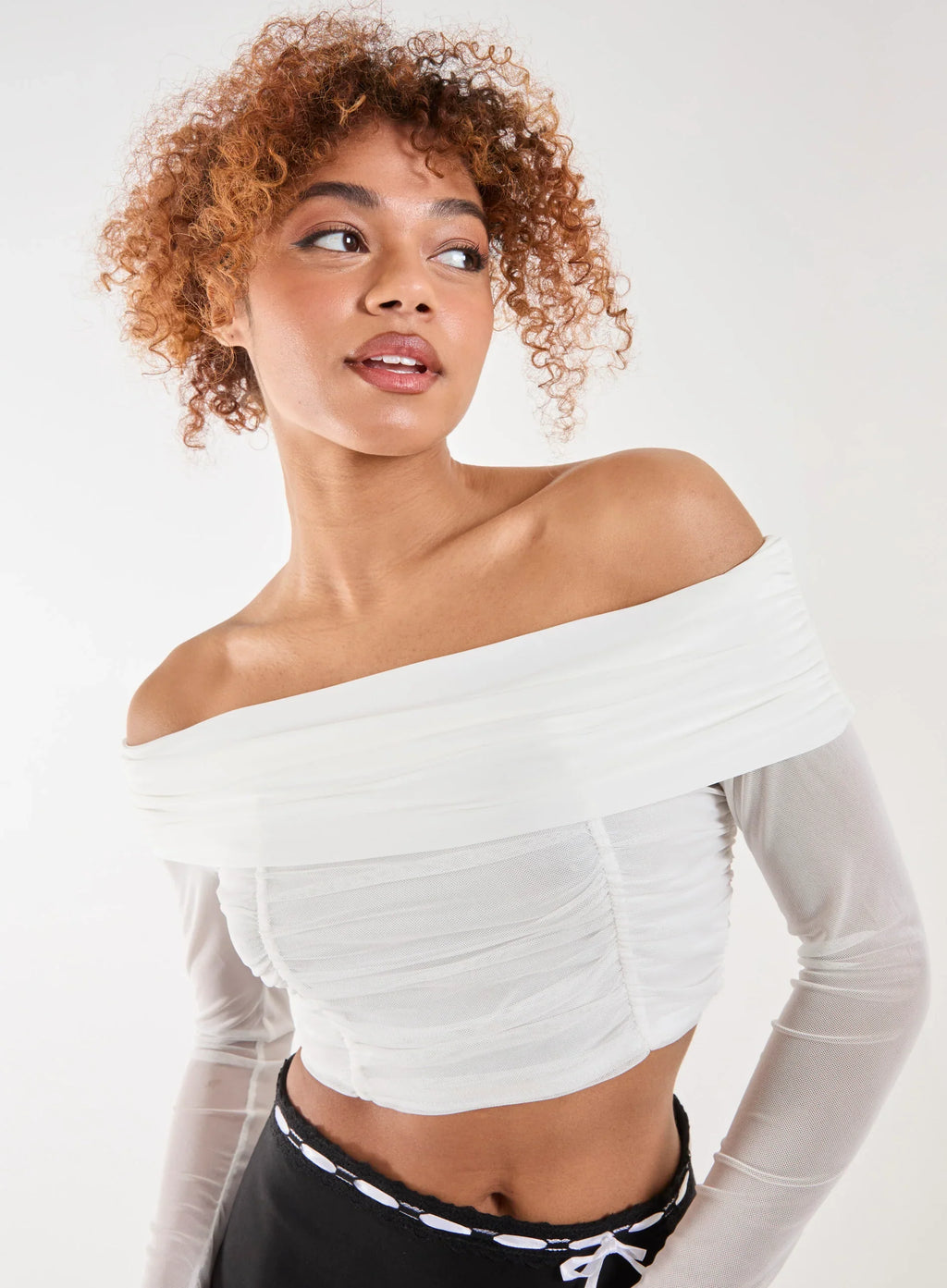Bardot Mesh Long Sleeve Top