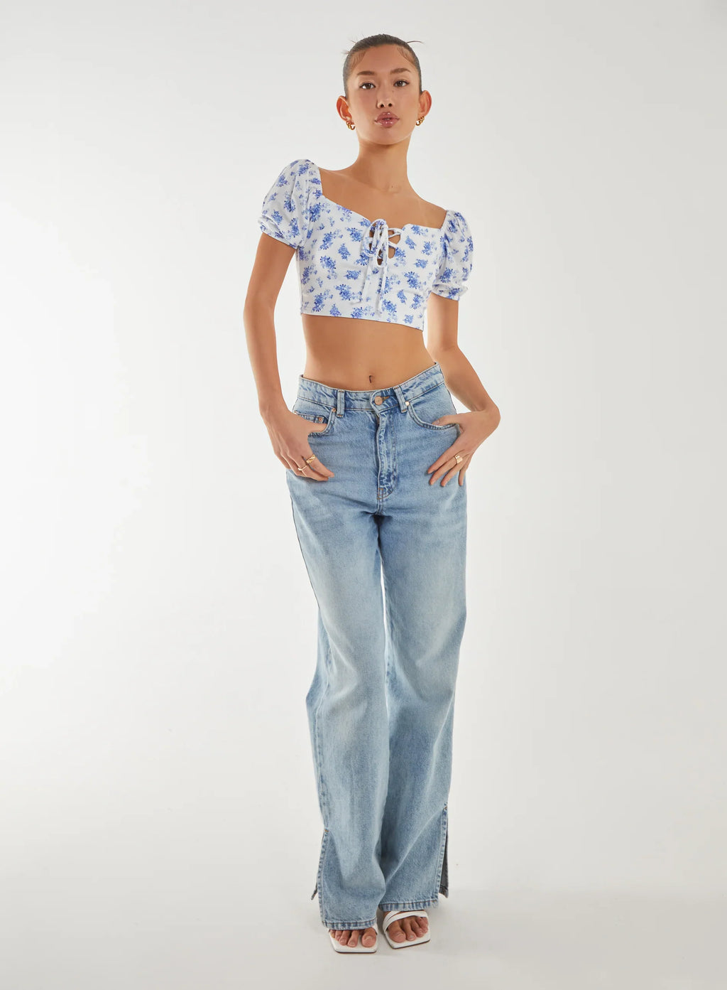 Floral Puff Sleeve Crop Top