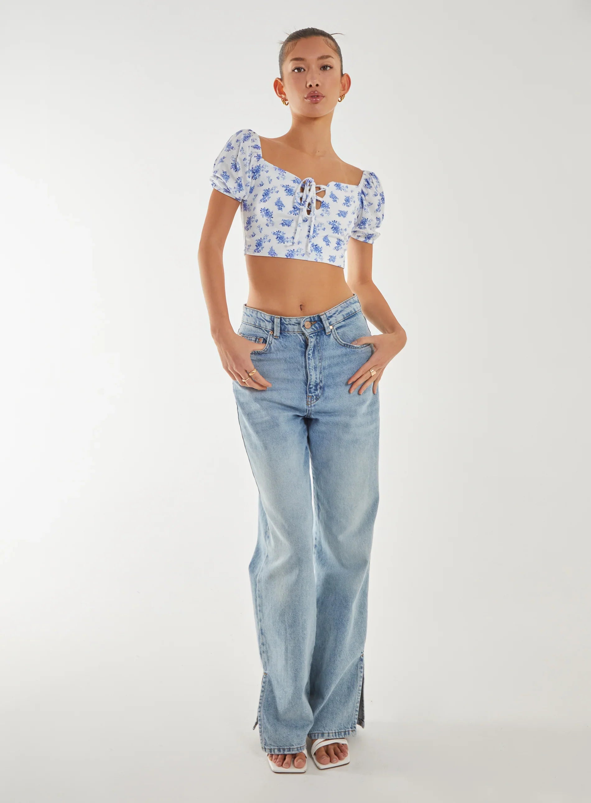 Floral Puff Sleeve Crop Top