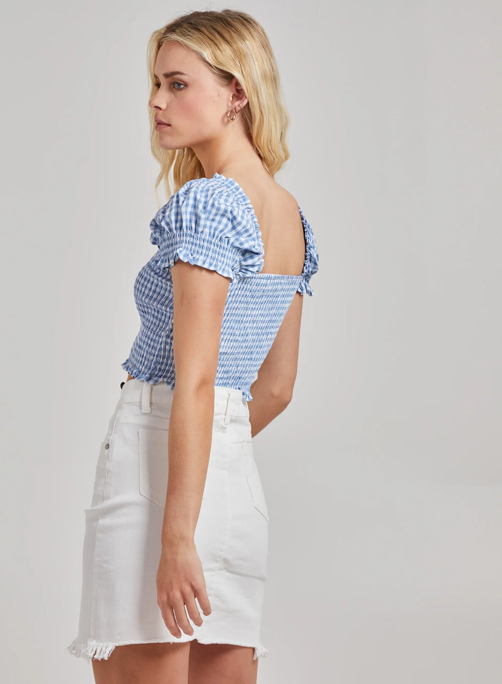 Cropped Ruched Check Top