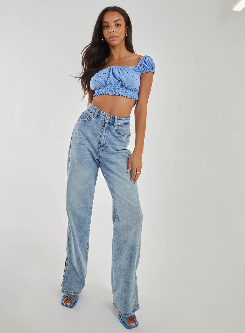 Square Neck Cropped Broderie Top