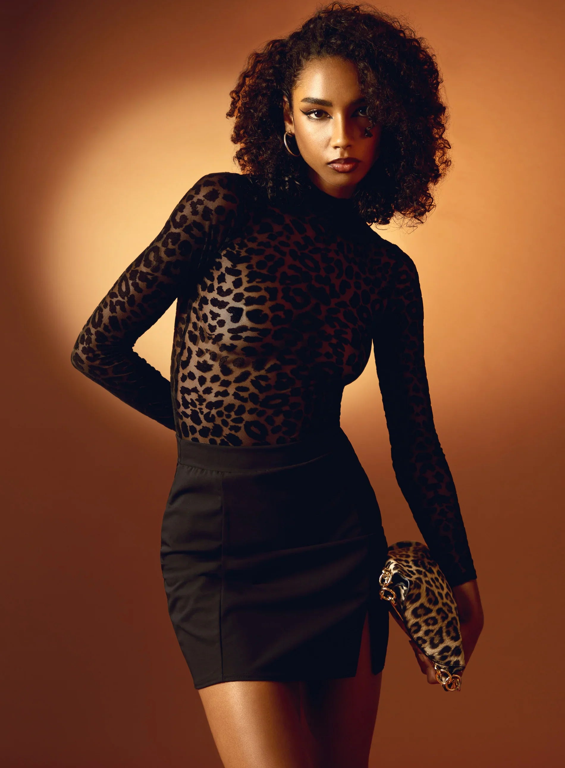 Animal Print Flocked Long Sleeve Bodysuit