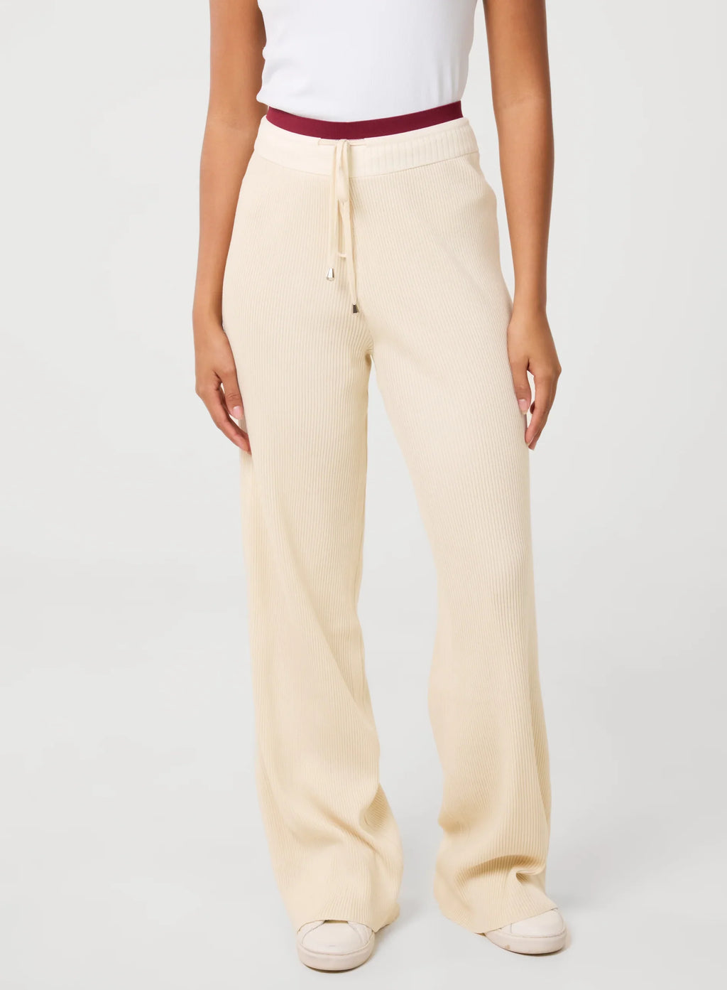 Ribbed Contrast Waist Wide Leg Joggers