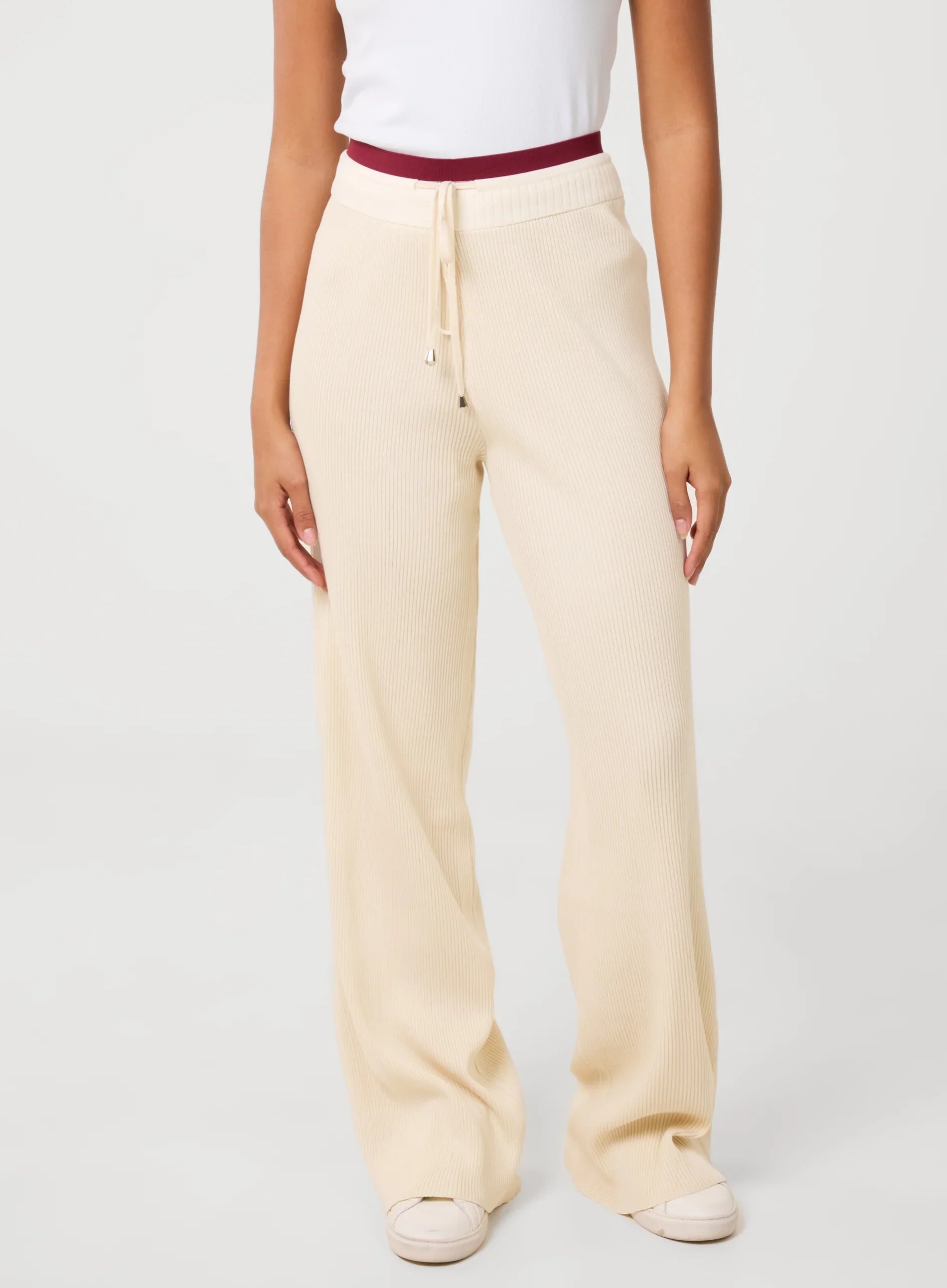 Ribbed Contrast Waist Wide Leg Joggers