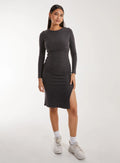 Soft Brushed Rib Long Sleeve Midi Dress