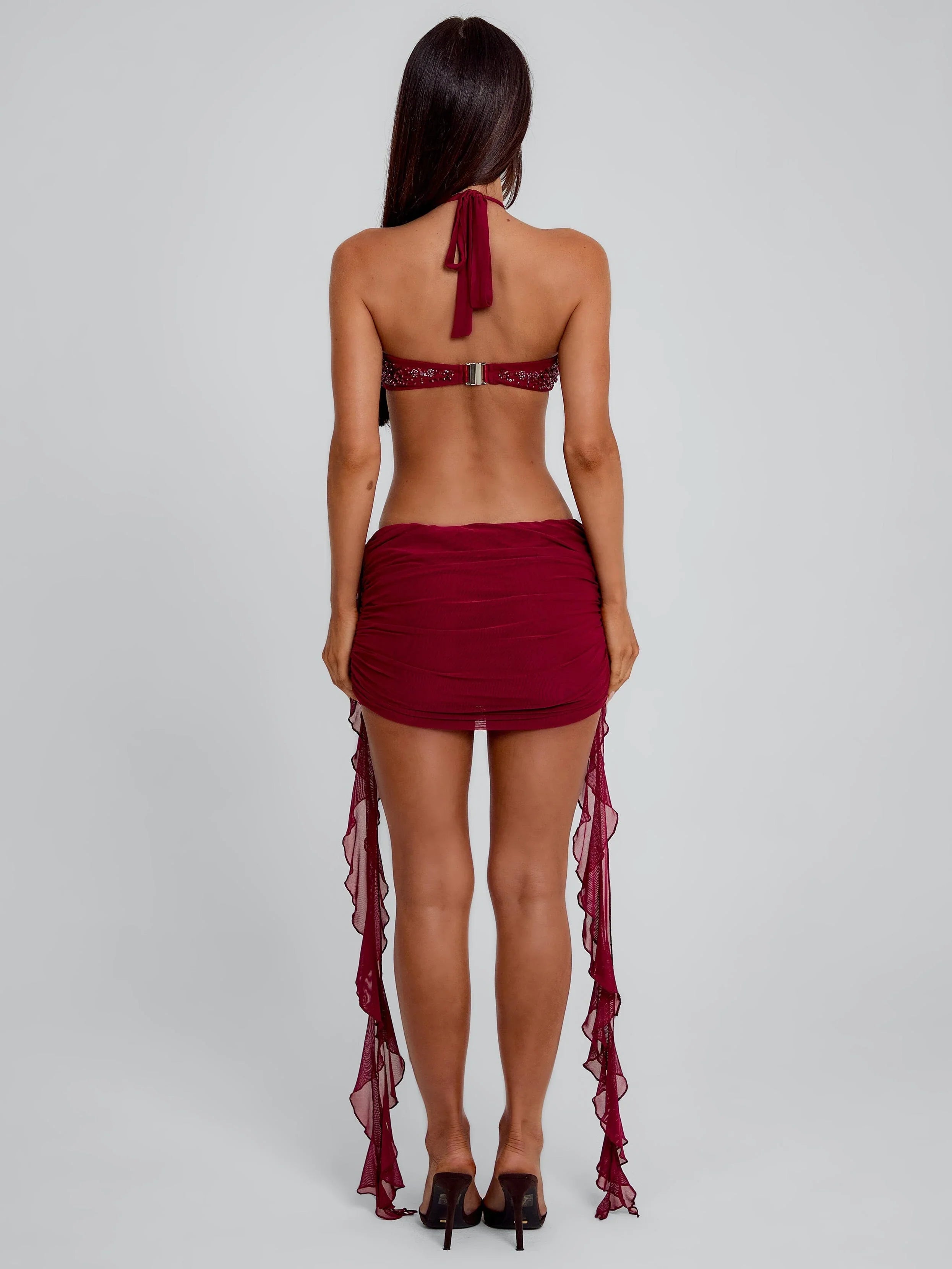GERALDINE MINI DRESS BURGUNDY