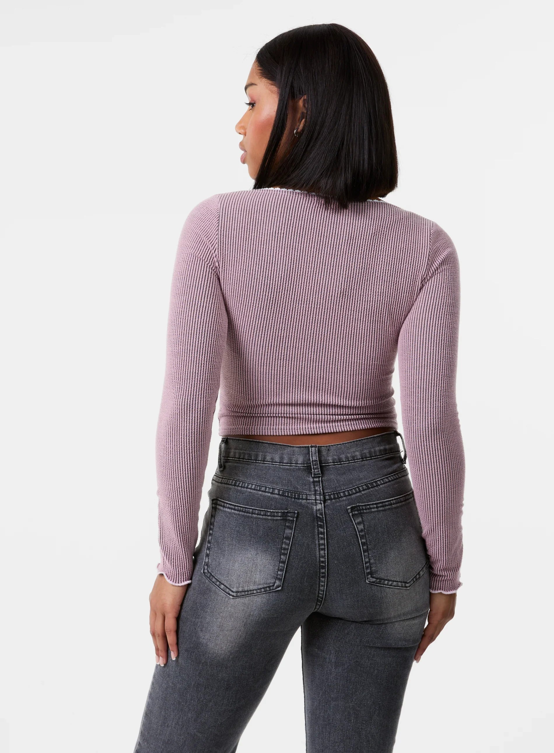 Long Sleeve Rib Top with Bow