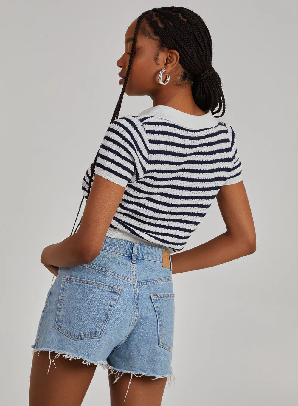 Striped Knitted Textured Polo Top