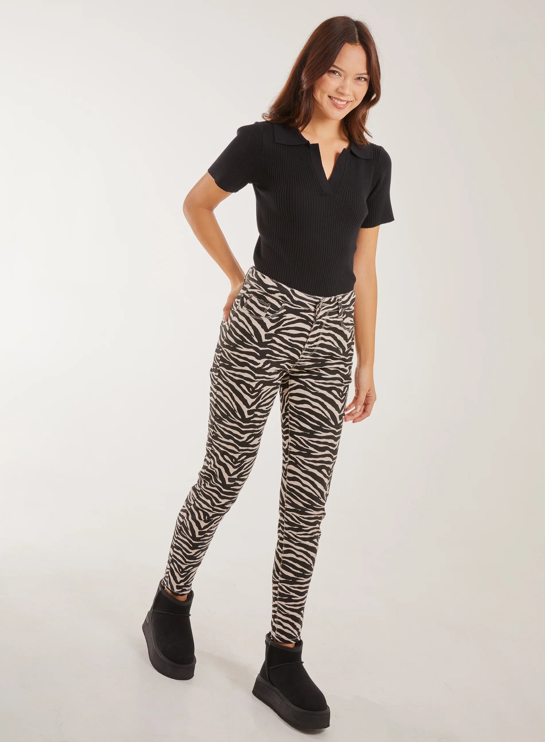 Zebra Print Straight Jeans