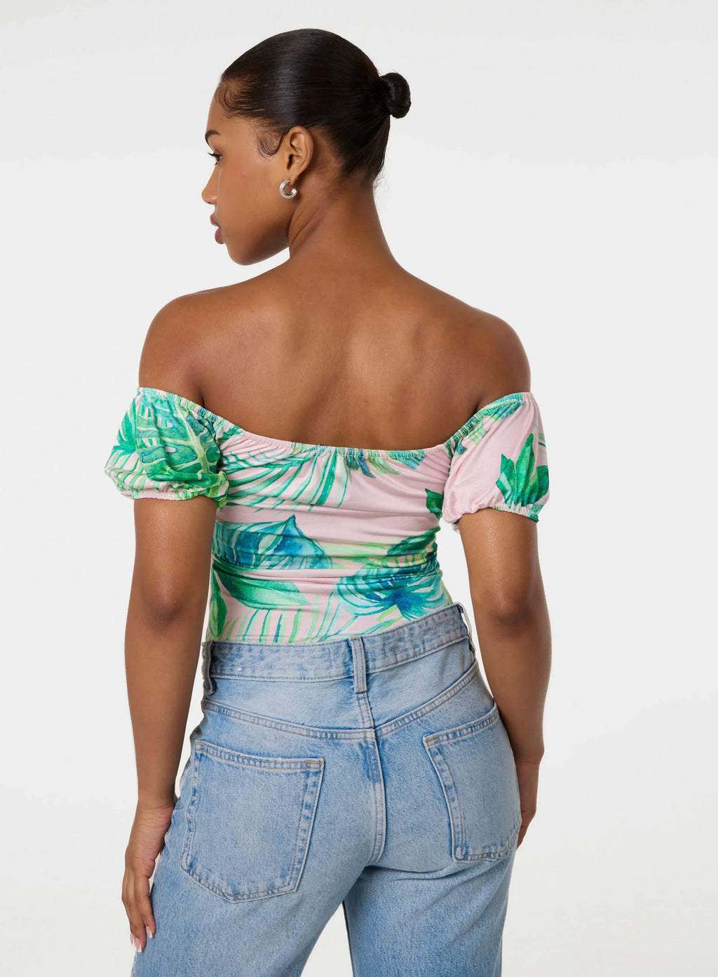 Tropical Bardot Cut-Out Bodysuit