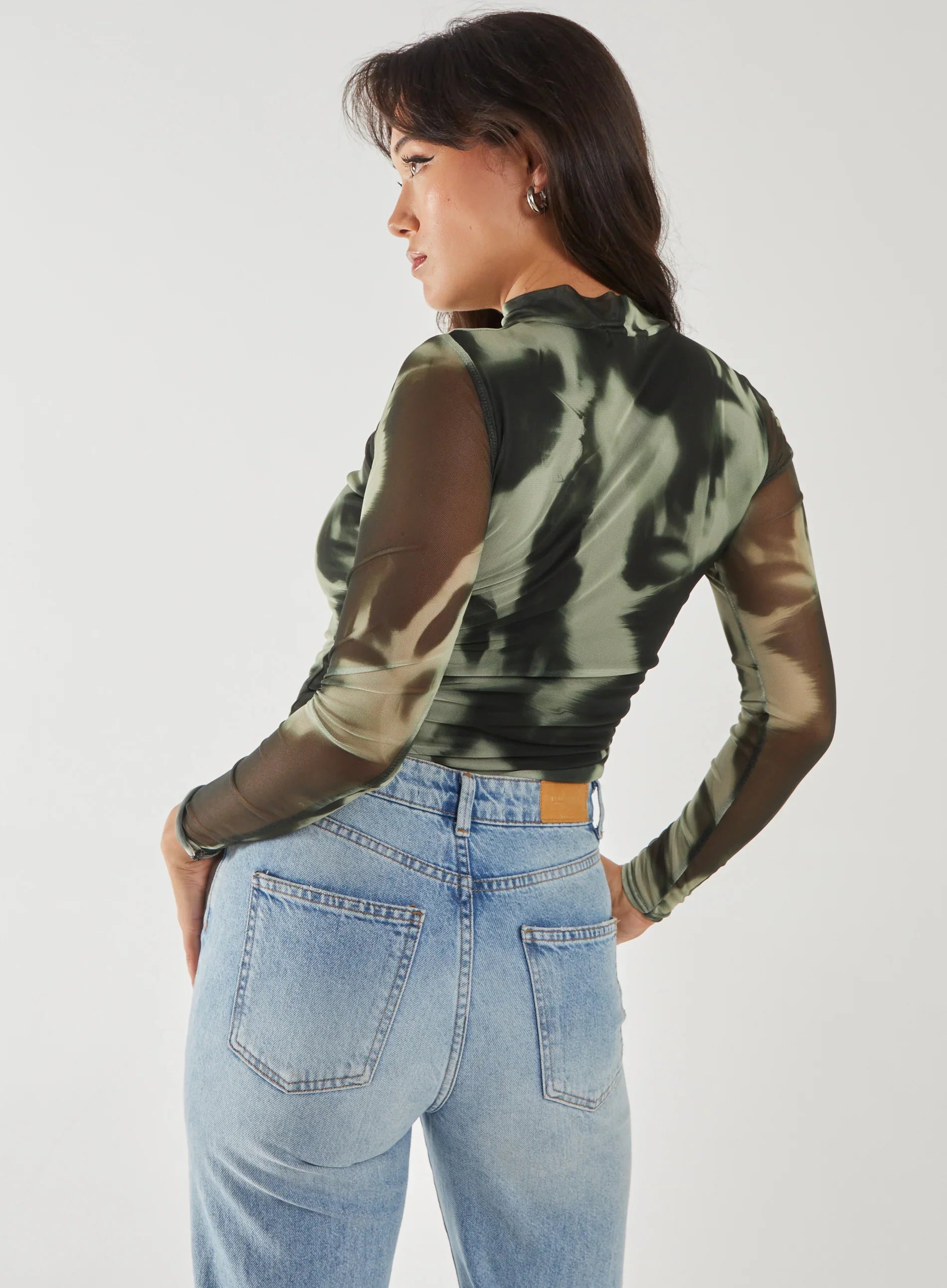 Smokey Print Long Sleeve Mesh Bodysuit