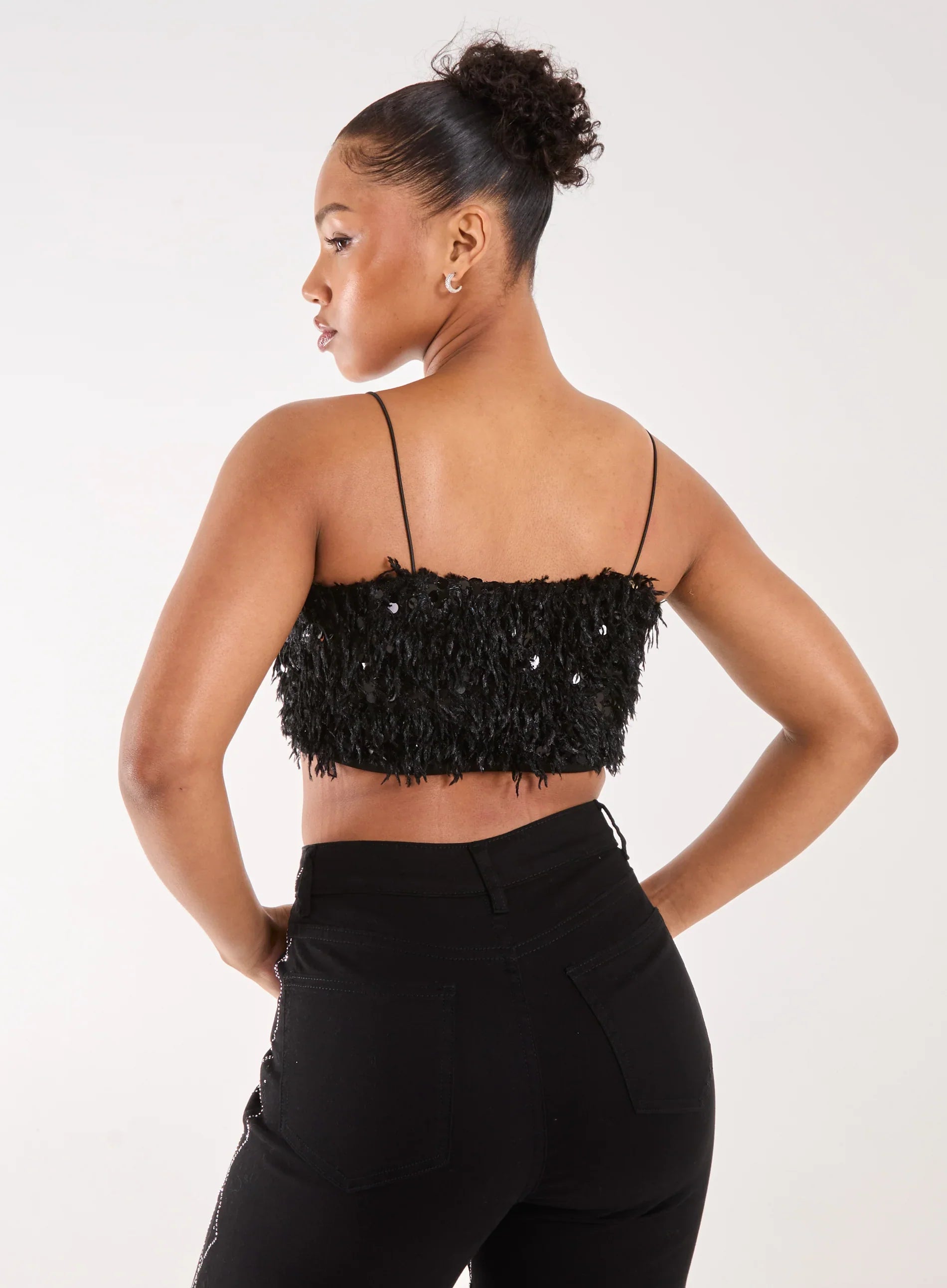 Feather Sequin Cami Top