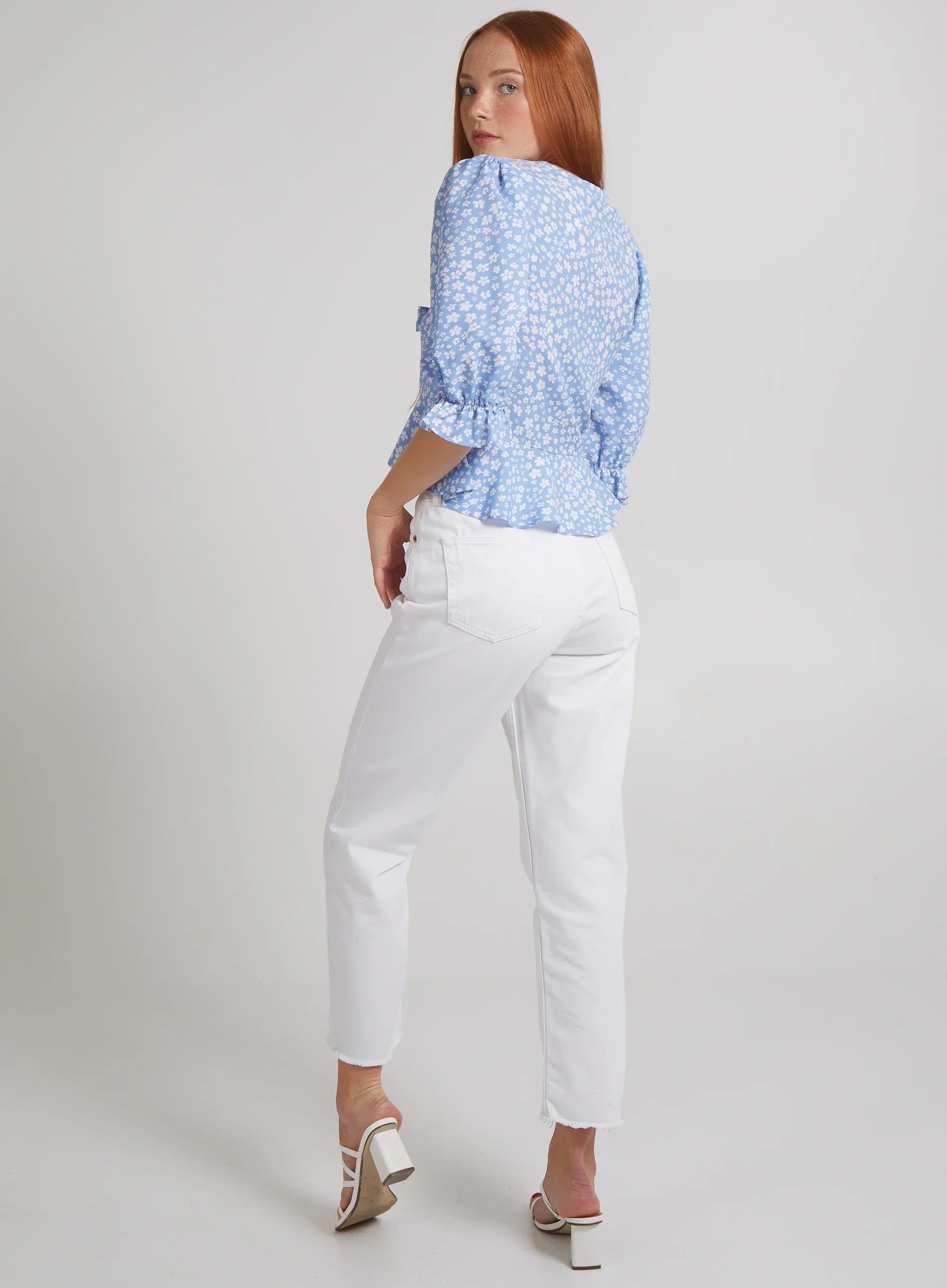 Ditsy Print Tie Front Crop Top